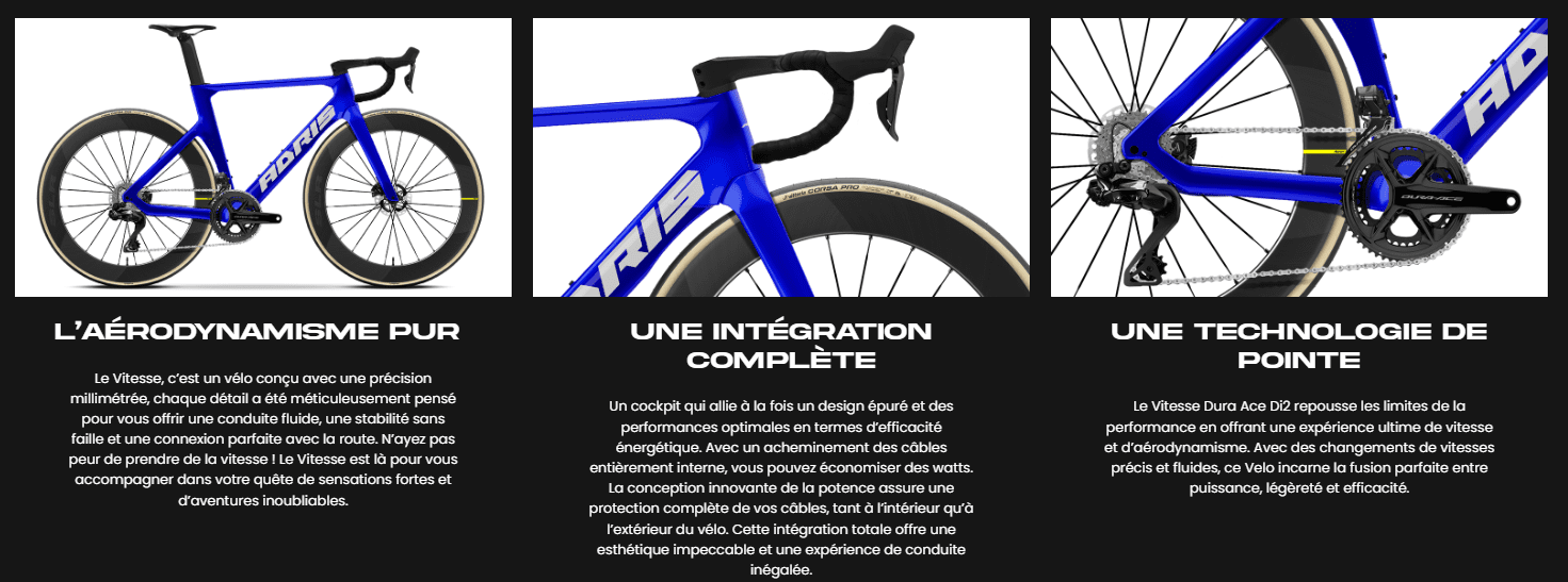 Vélo ADRIS LE VITESSE Carbone Shimano Dura-Ace Di2 12V Bleu Chrome (Made In France) – Image 3