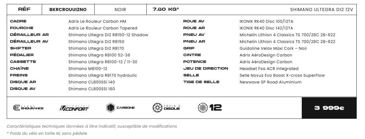 Vélo ADRIS Le Rouleur Carbone Shimano 105 Di2 12V Noir (Made In France) – Image 3