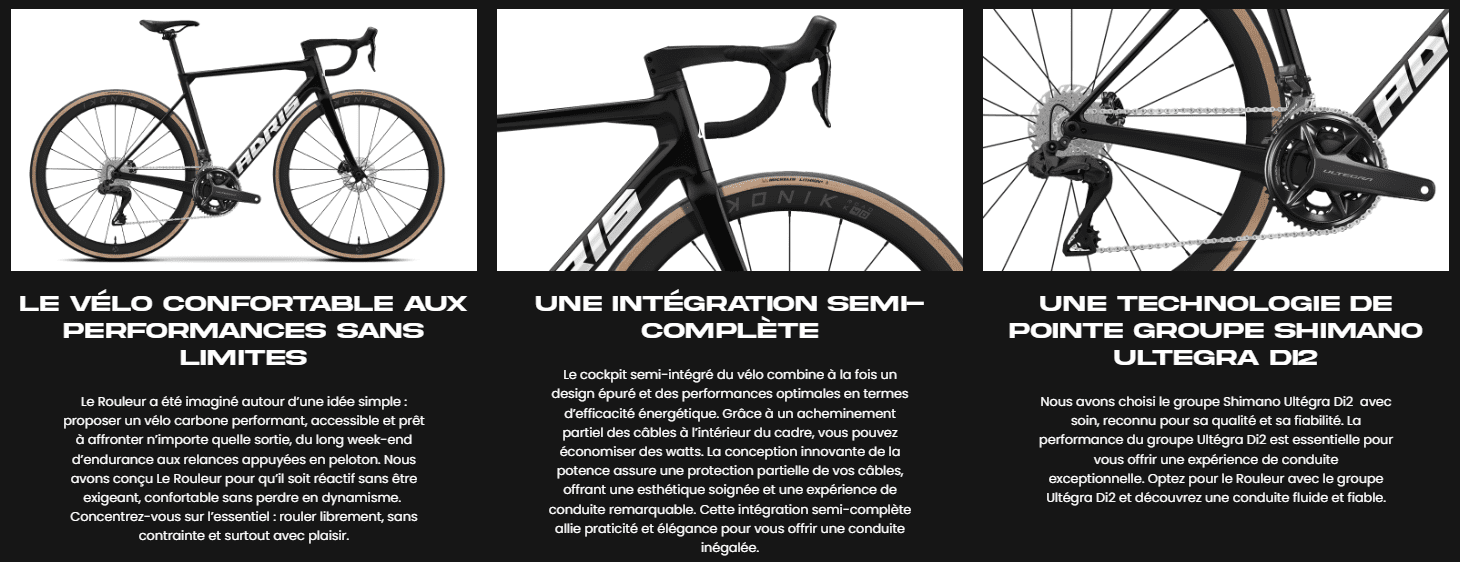 Vélo ADRIS Le Rouleur Carbone Shimano 105 Di2 12V Noir (Made In France) – Image 4