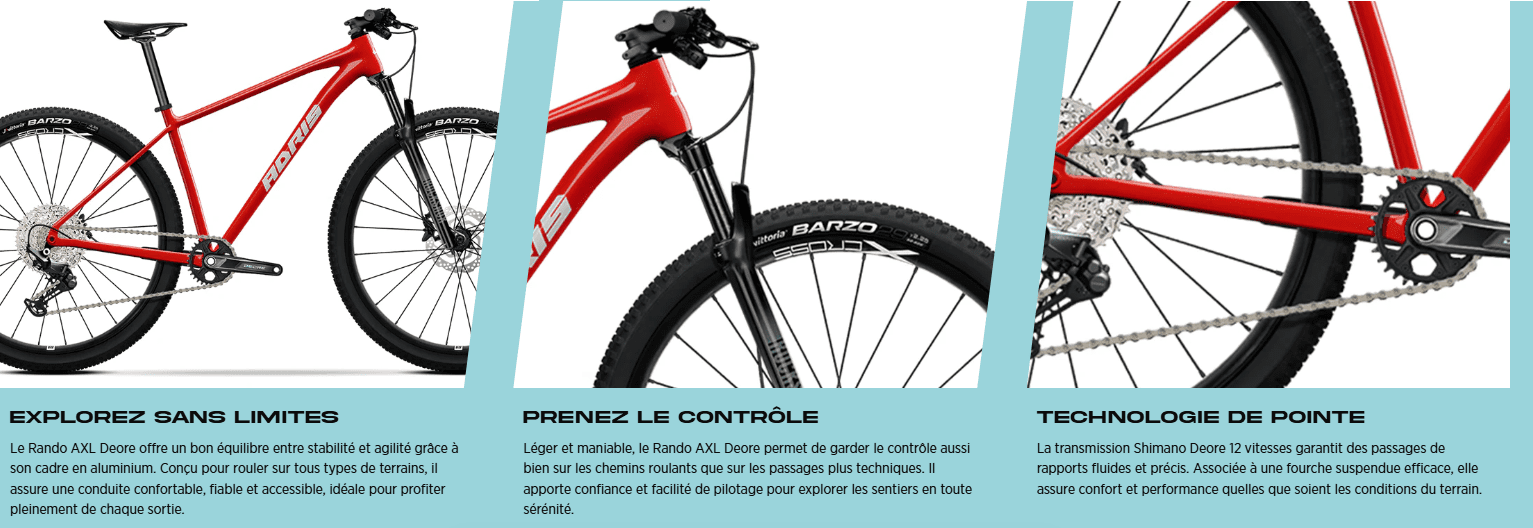 VTT ADRIS Rando Shimano Déore 12V Rouge – Image 2